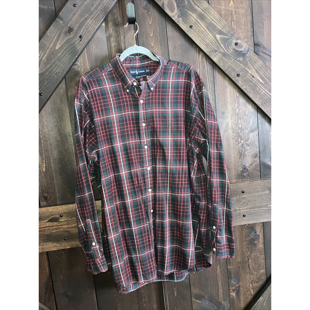 Polo Ralph Lauren Mens Flannel Shirt Large Blaire Plaid Button Down Vtg! Size XL